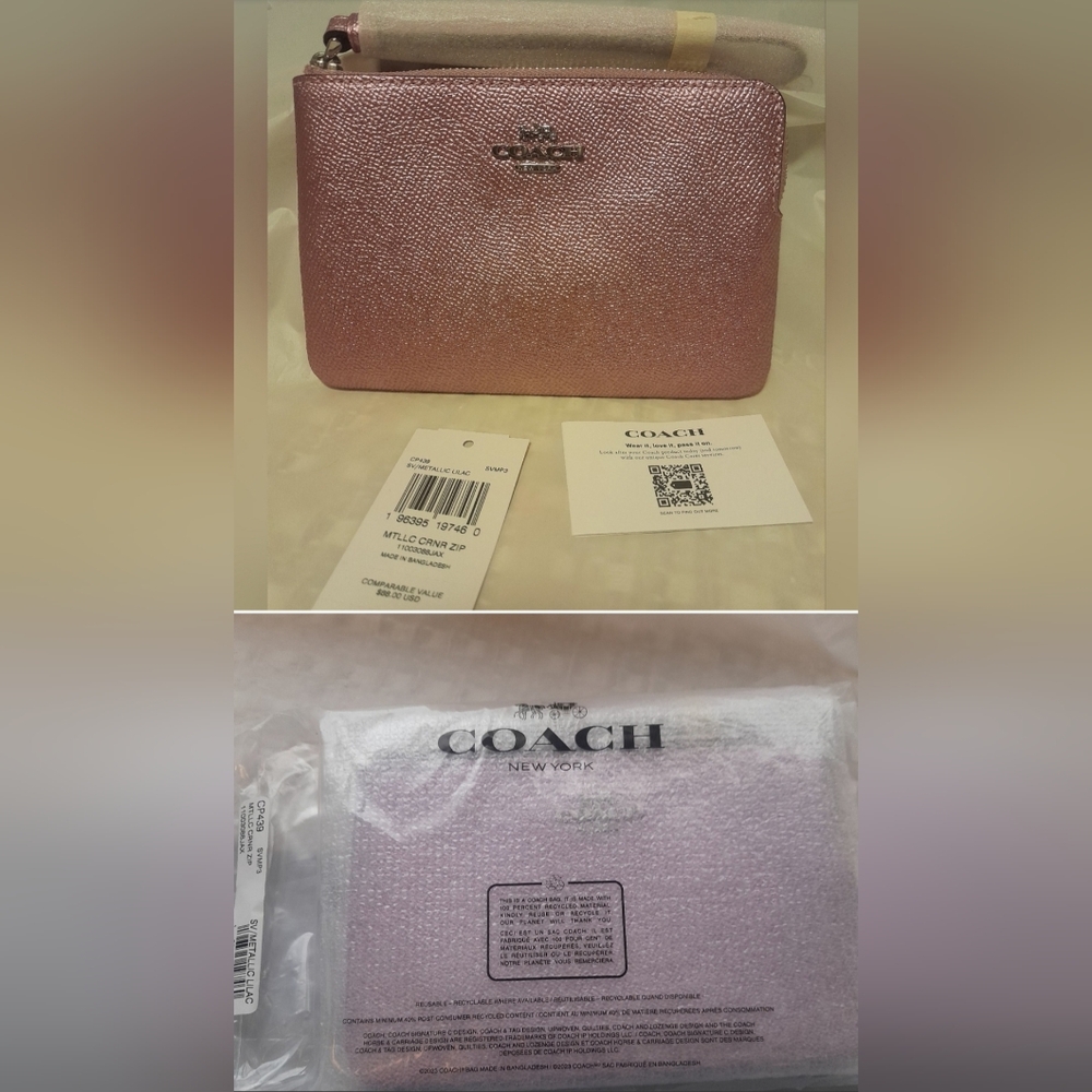 NEW Coach Wristlet In Metallic Pink Lilac Color NWT💕